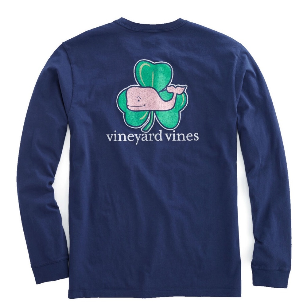 VINEYARD VINES MENS LONG SLEEVE NAVY SHAMROCK WHALE TEE SHIRT M